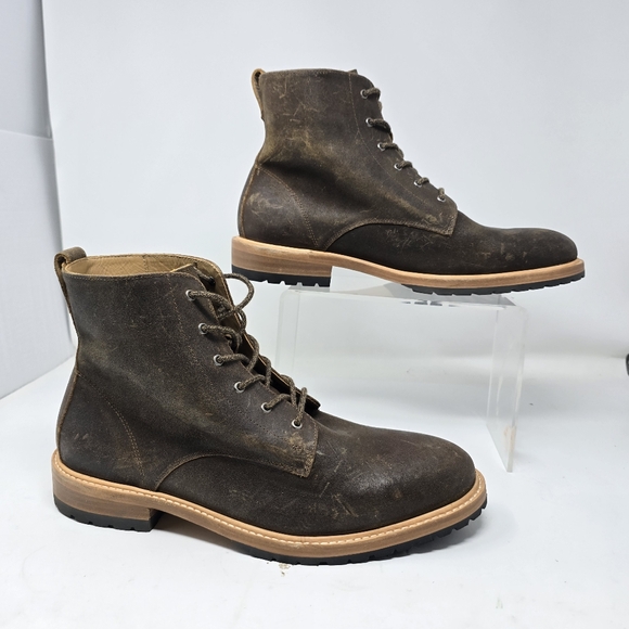 Nisolo *Scuffs* Mens 10 All Weather Martin Waxed Leather Boots Dark Brown Lace main image 12